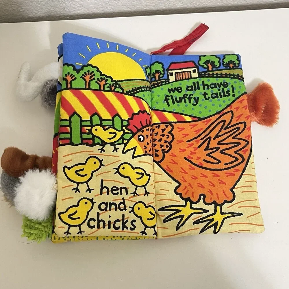 Jellycat Fluffy Tails Fabric Soft Book Crinkle Baby Book Anne Wilkinson 8.5